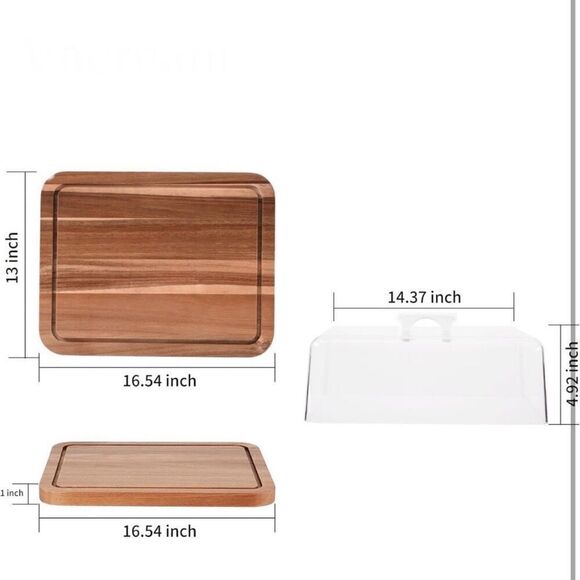 Acacia Wooden Serving Platter Acrylic Lid Decorative Dessert Stand Charcuterie - Picture 3 of 6